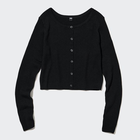 UNIQLO UV Protection Crew Neck Cropped Cardigan - Black - Picture 1 of 6